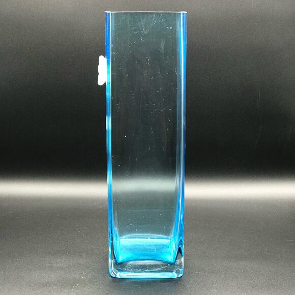 Vintage Royal Danube Square Blue Crystal Applied Flower Table Vase 13” Rare - Picture 3 of 9